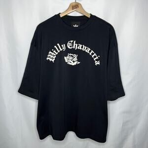 Willy Chavarria Adidas Rose Jersey Logo Signature T Shirt Black M fits like XXL